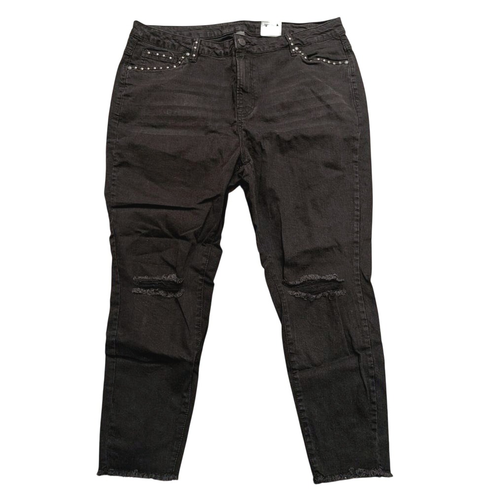NEW Massini‎ PLUS 22 3X Black Studs Ripped Knees Skinny Jeans NWT